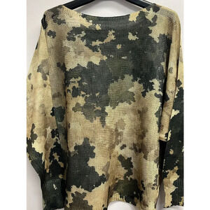 L54 Loowie Olive Camouflage Round Knit Printed Sweater One Size